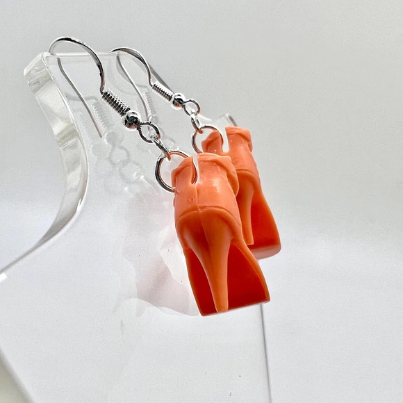 Orange Barbie Shoe Earrings - Coral Orange High Heel Pumps - Novelty Earrings - Picture 4 of 10